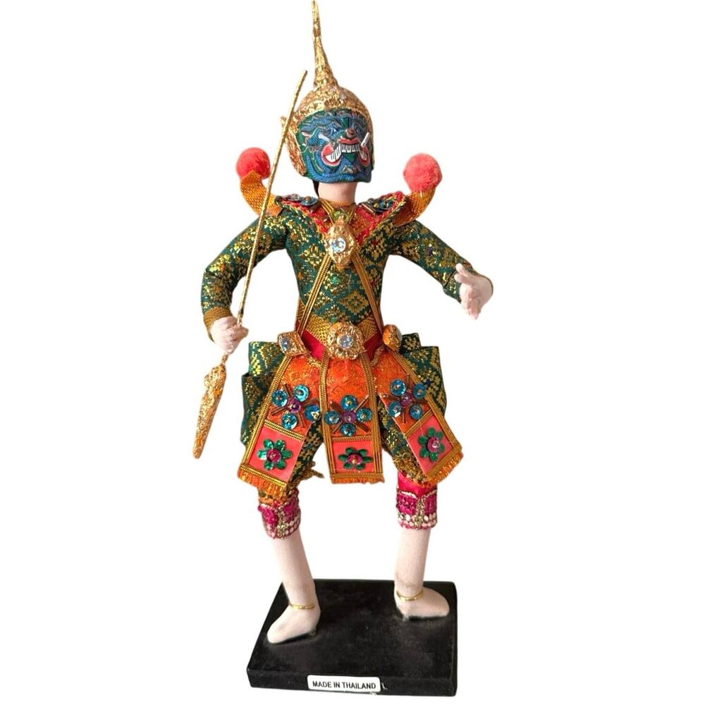 Vintage Thai Khon Dancing God Doll – Green Costume (11.5”) - Picture 3 of 14